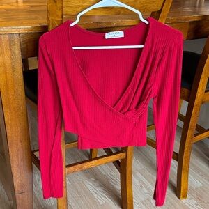 Zenana Outfitters Red Ribbed Wrap Crop Top